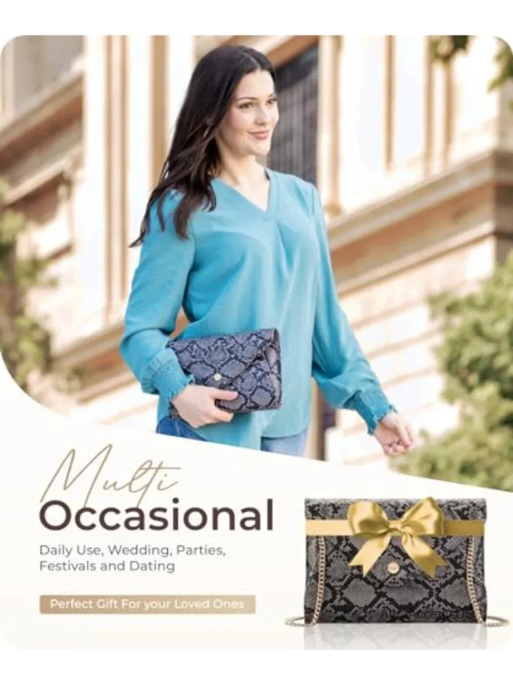Elegant Envelope Clutch with Detachable Chain - Faux Leather Evening Bag